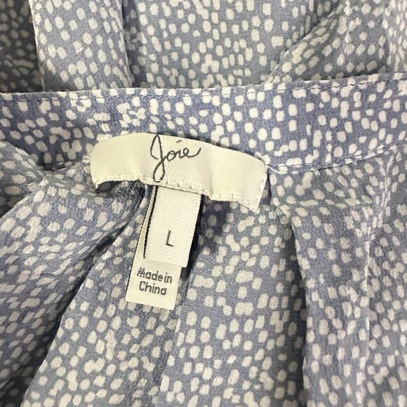 Joie 100% Silk Sleeveless Blouse Blue White Dot Print V Neck Tank Top L - Picture 7 of 8